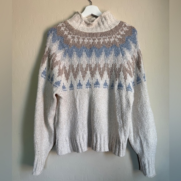 American Eagle Fair Isle Fisherman Cream Oatmeal Women’s Sweater Large - Picture 1 of 12